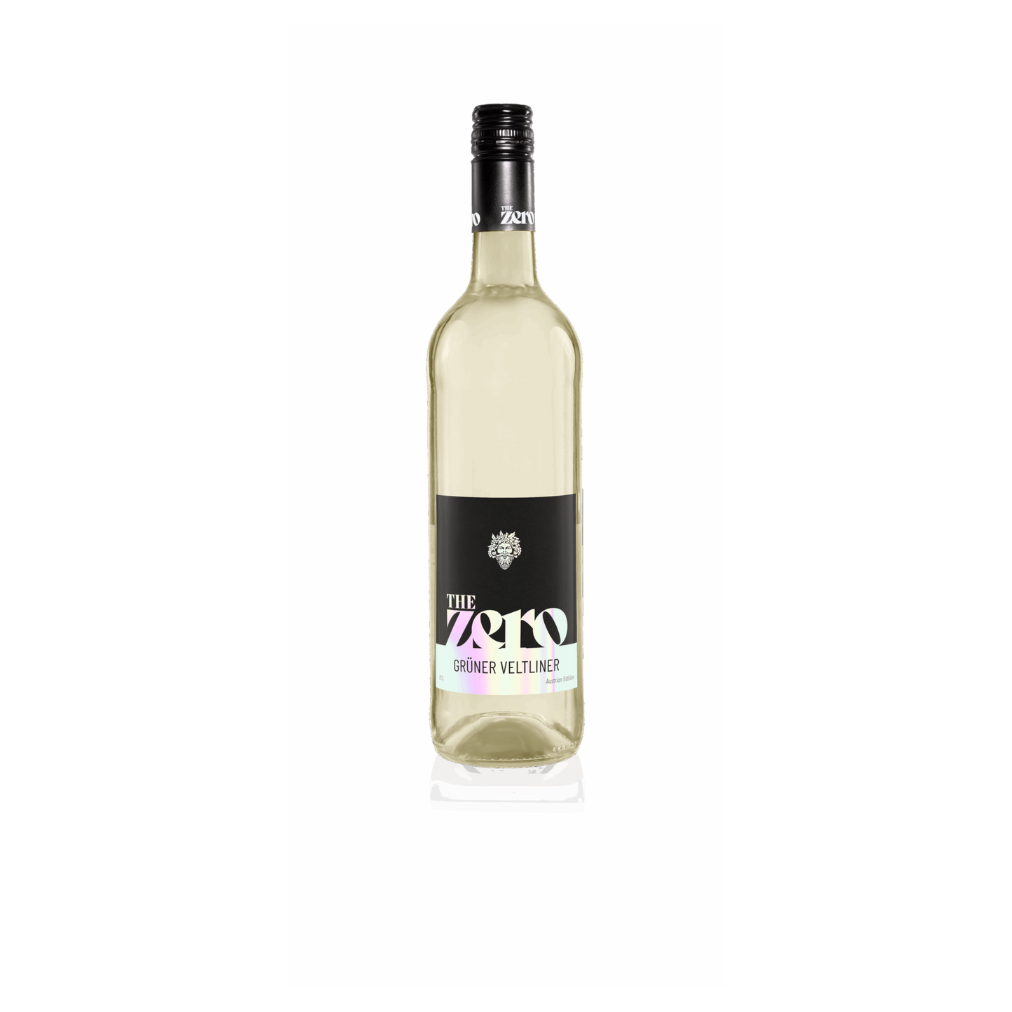Wine bottle with a black label on a white background