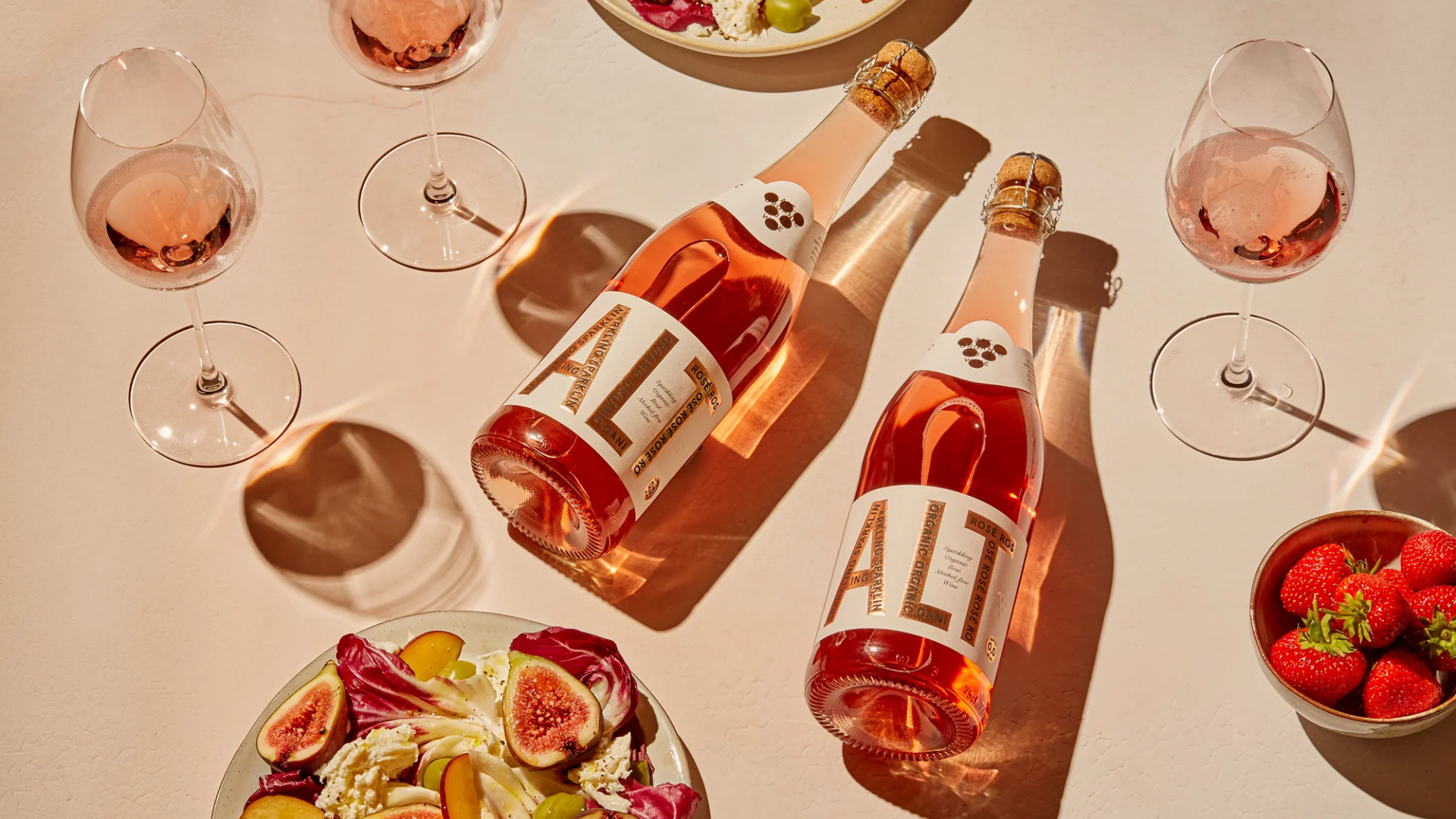 Alt Sparkling Organic Rose Alcohol Free Wine Banner
