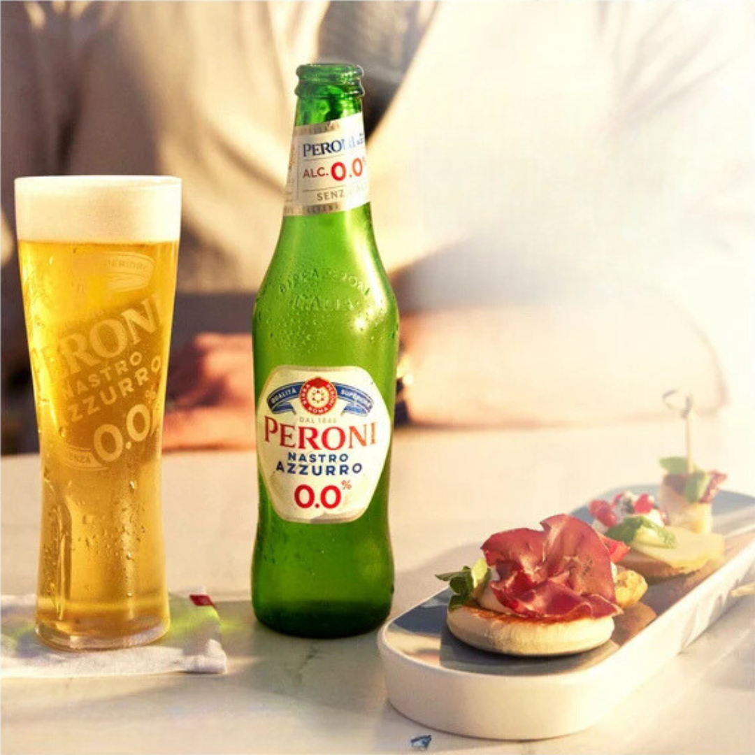 Peroni with Glass & Food