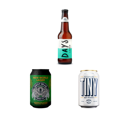 Bottles and cans on white background