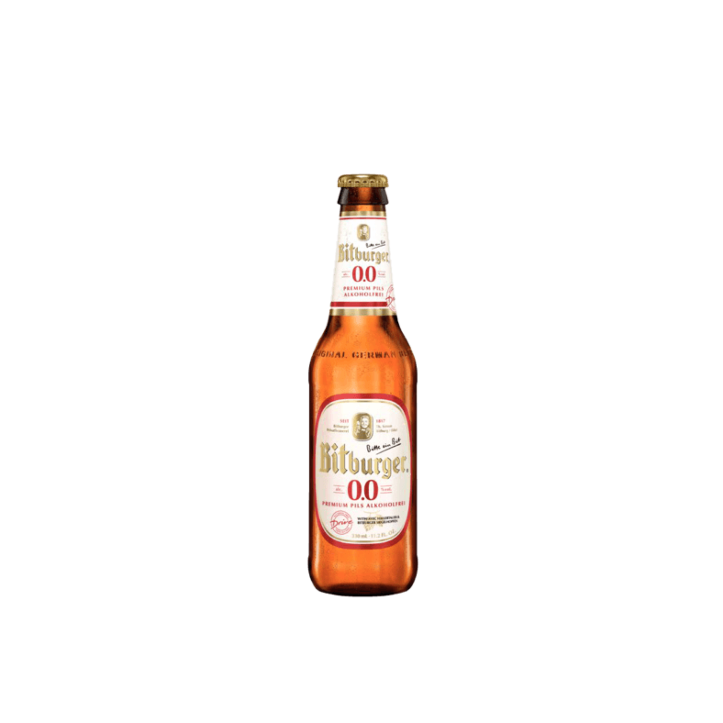 Bitburger beer bottle on a white background