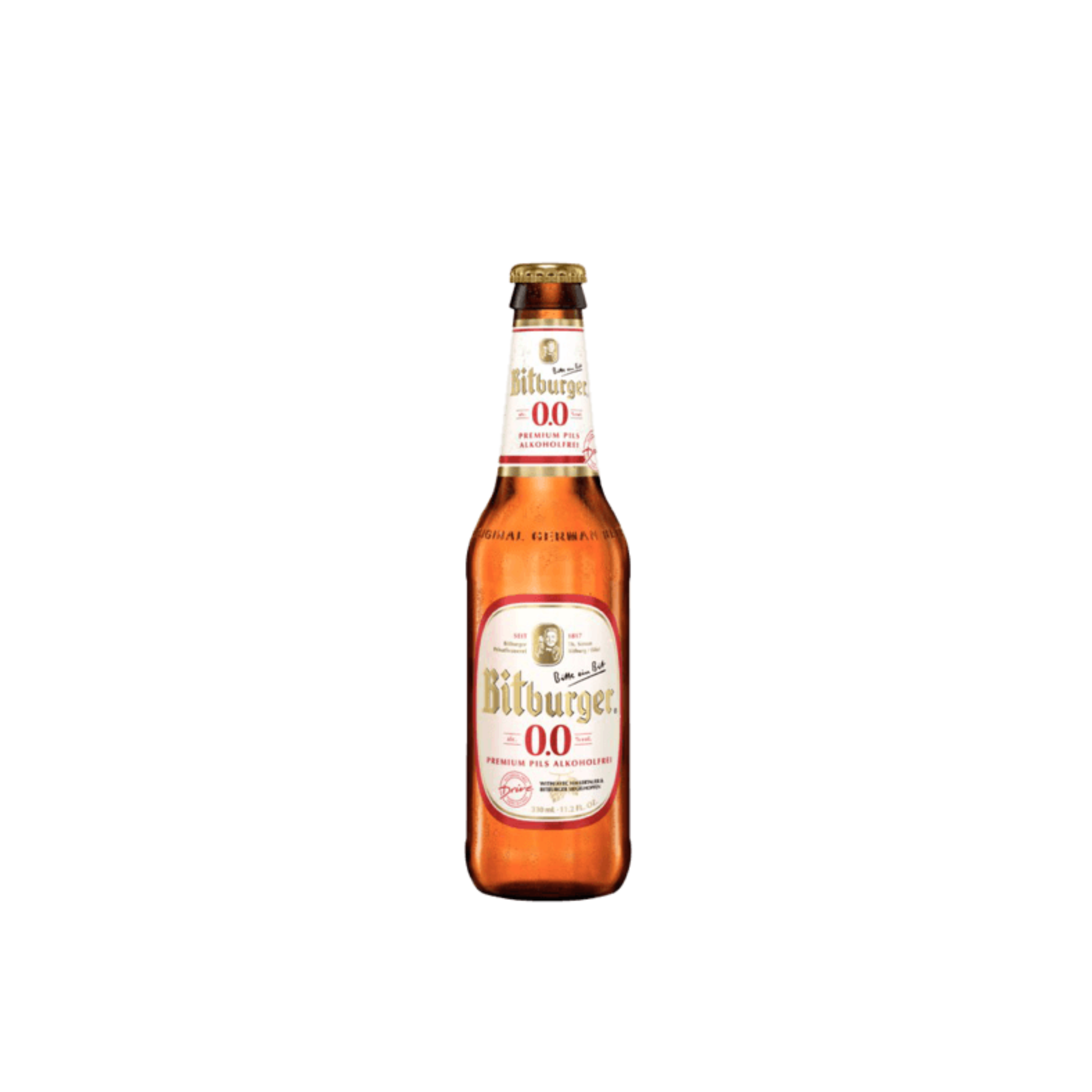 Bitburger beer bottle on a white background