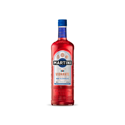 Red bottle of Martini Vibrante non-alcoholic mixer on a white background