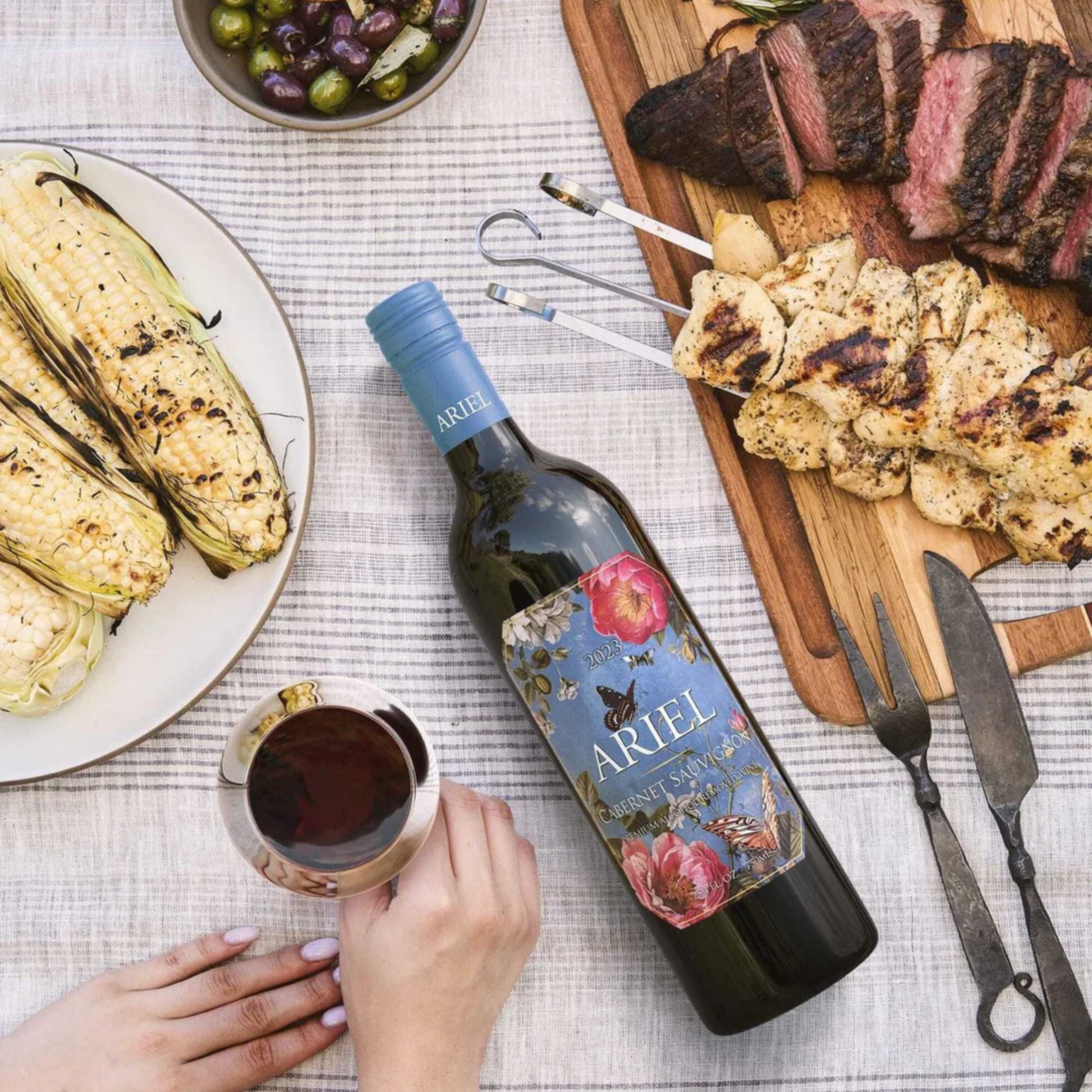 Ariel Red Wine Bottle with Food