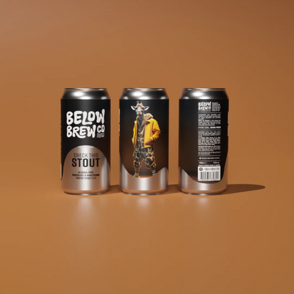 Below Brew Co - Check This Stout Alcohol Free Stout 3 cans orange  Background