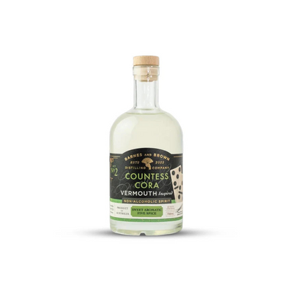 Bottle of Countess Cora Vermouth on a white background