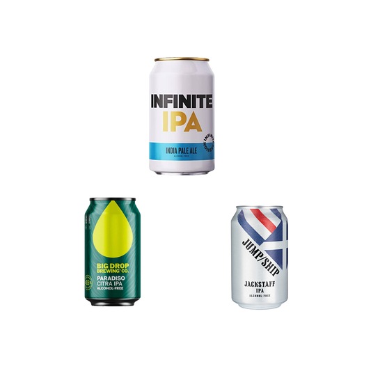 Three cans of different beer brands on a white background