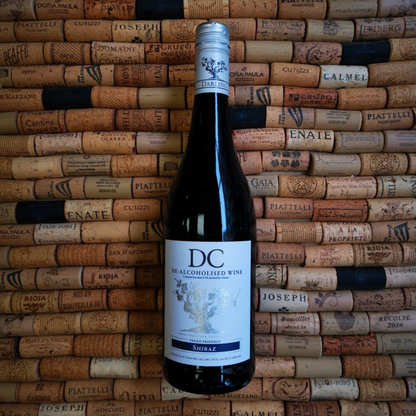 Darling Cellars - Shiraz Non Alcoholic Red Wine with cork background