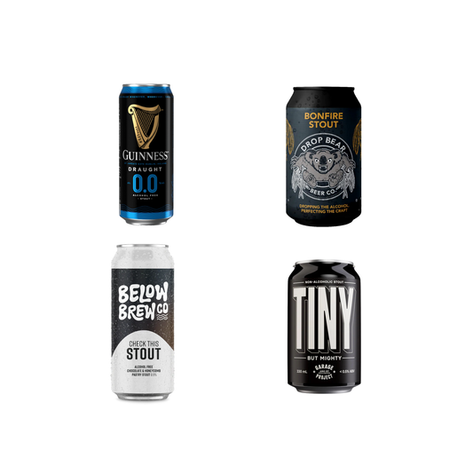Four beer cans from different brands on a white background