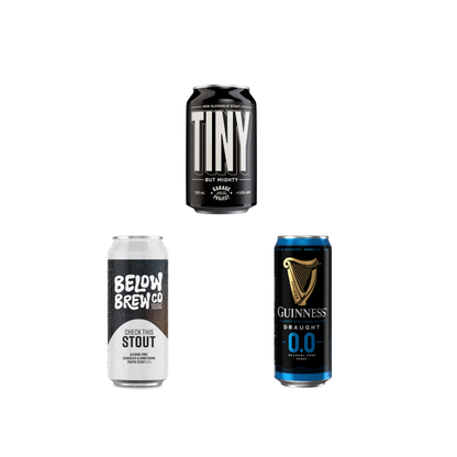 Three beer cans from different brands on a white background