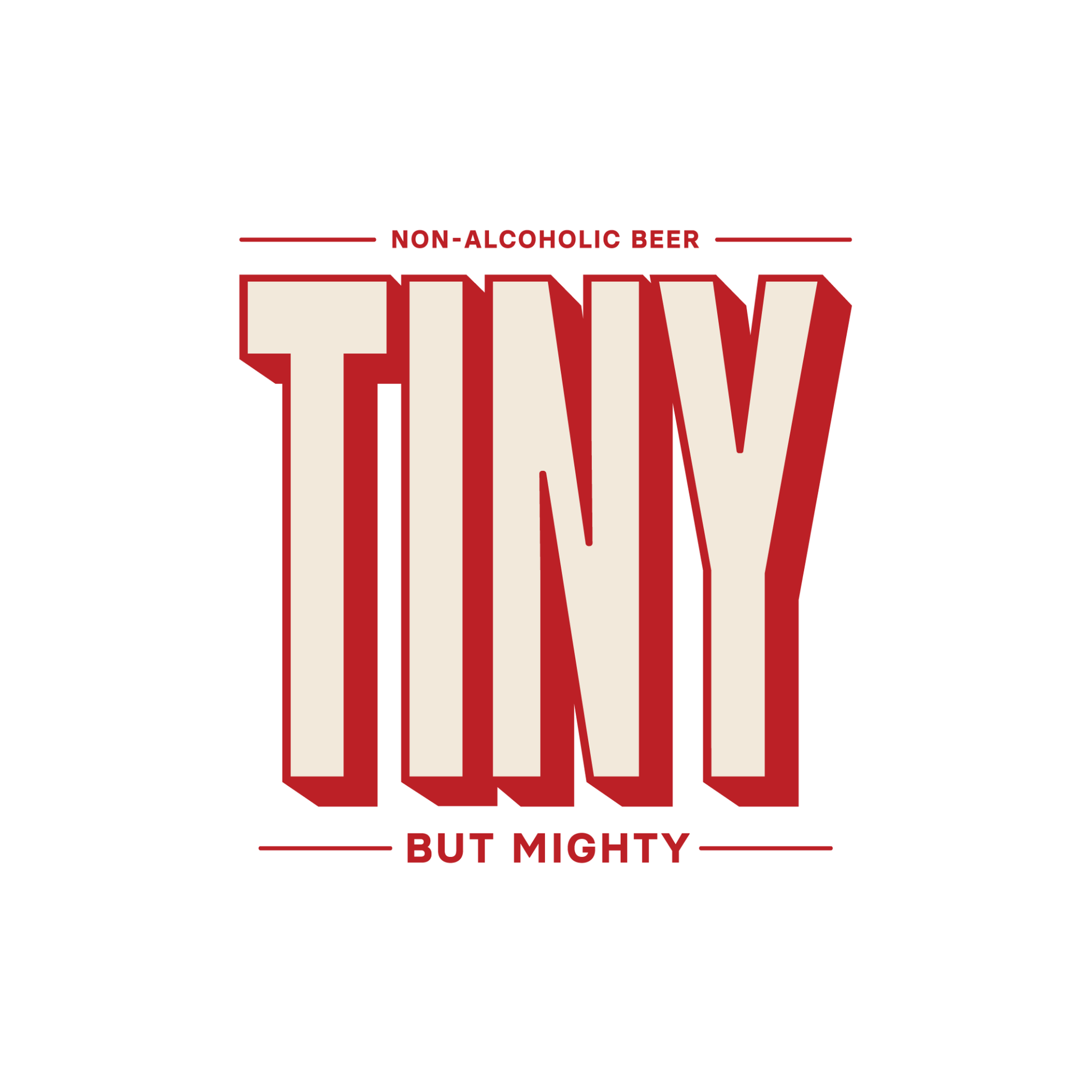 Logo of 'Tiny' non-alcoholic beer with red and white text on a white background