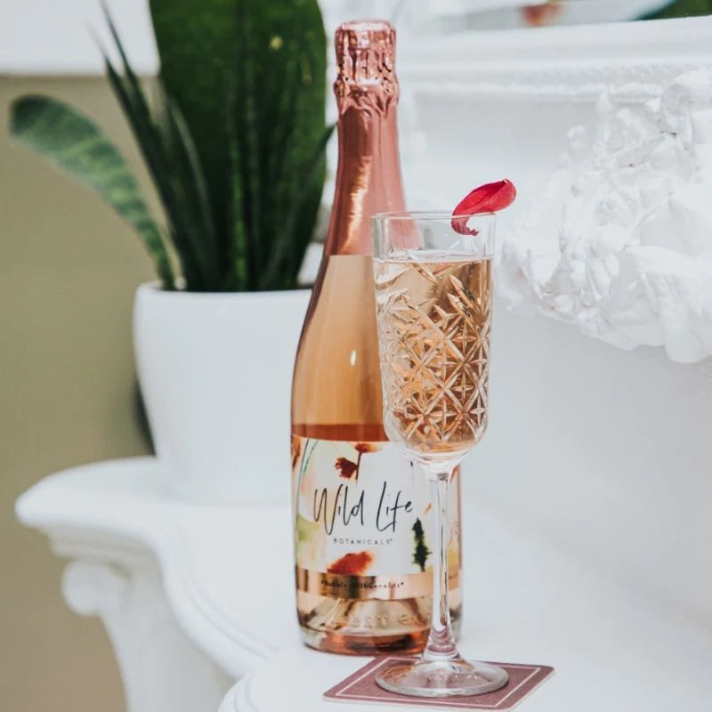 Wild Life Botanicals Blush Non Alcoholic Sparkling Wine Poured